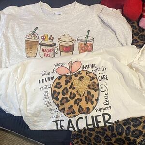Woman’s long Sleeve Tee with Coffee and Teacher Graphics